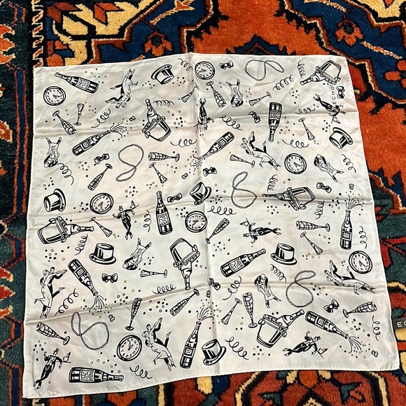 Vintage Echo New Years motif 100% Silk Scarf - Picture 1 of 5